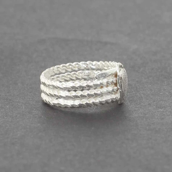 925 Ayar Gümüş 3 Sıra Burma Yüzük - Resim 4