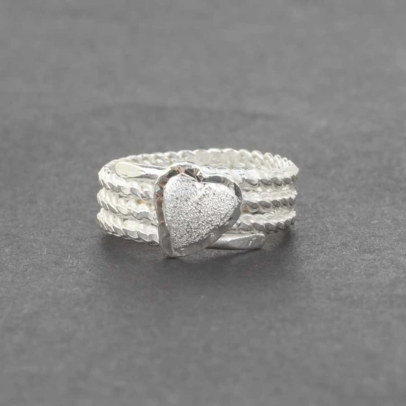 925 Ayar Gümüş 3 Sıra Burma Yüzük - Resim 3