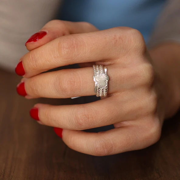 925 Ayar Gümüş 3 Sıra Burma Yüzük - Resim 6