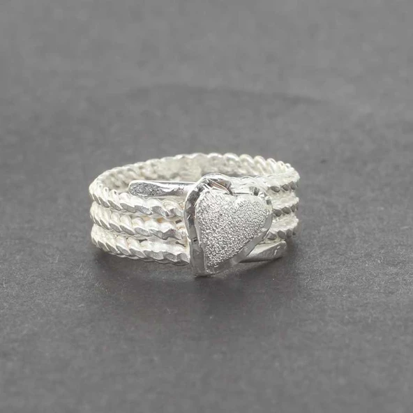 925 Ayar Gümüş 3 Sıra Burma Yüzük - Resim 2