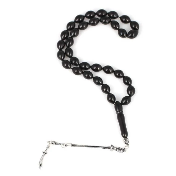 925 Ayar Gümüş Arpa Kesim Gümüş Püsküllü Oltu Taşı Tesbih ürün görseli