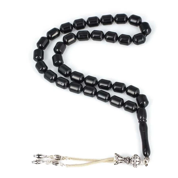 925 Ayar Gümüş Püsküllü Silindir Kesim Oltu Taşı Tesbih ürün görseli