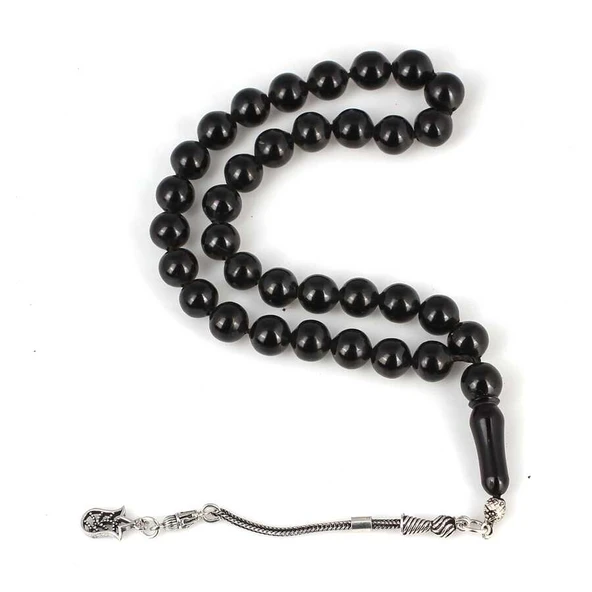 925 Ayar Gümüş Püsküllü Küre Kesim Oltu Taşı Tesbih ürün görseli 1