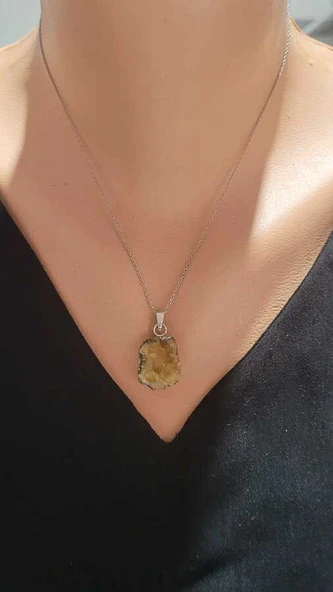 925 Ayar Gümüş Kök Sitrin Taşlı Çerçeveli Kolye Ucu ürün görseli