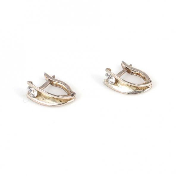 925 Ayar Gümüş J Küpe Tektaşlı - 5