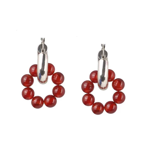 925 Ayar Gümüş Kalın Halka Akik Taşı Küpe ürün görseli 1