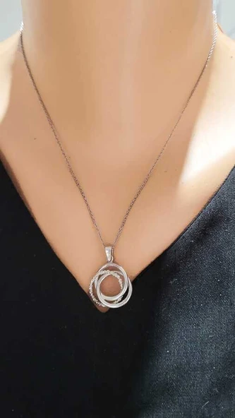 925 Ayar Gümüş Üç Halkalı Kolye ürün görseli 1