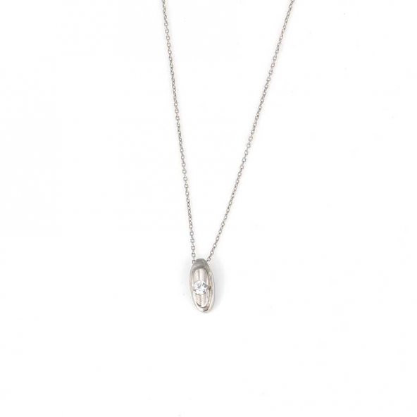 925 Ayar Gümüş Oval Tektaş Kolye - 4