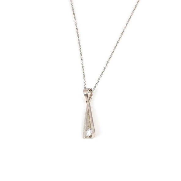 925 Ayar Gümüş Tektaş V Model Kolye - Resim 3