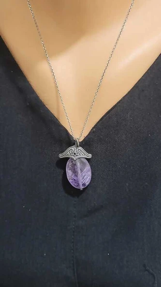 925 Ayar Gümüş Fasetli Ametist Kolye ürün görseli 1