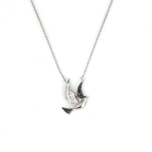 925 Ayar Gümüş Zirkon Taşlı Barış Güvercin Kolye - Resim 2