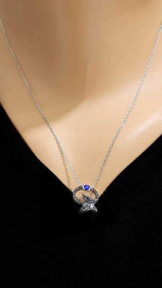 925 Ayar Gümüş Siyah Zirkon Taşlı Kelebekli Kolye ürün görseli