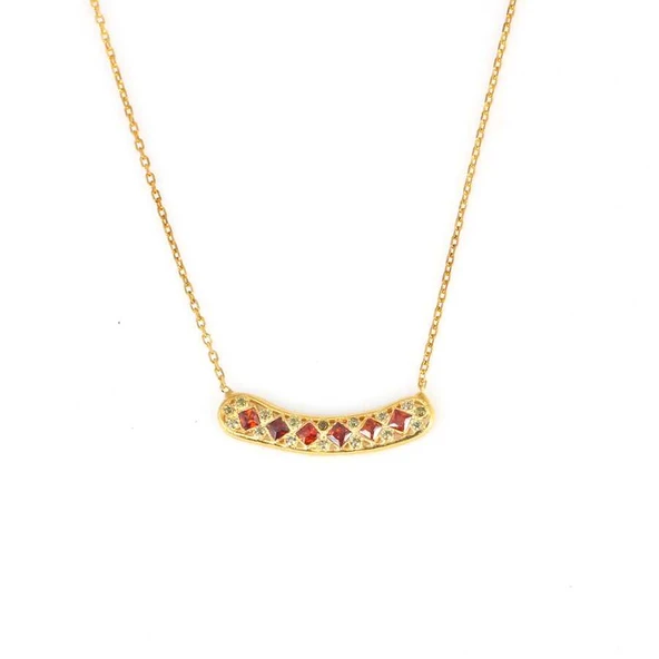 925 Ayar Gümüş Garnet Taşlı Su Yolu Kolye - Resim 2