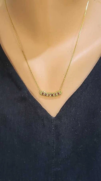 925 Ayar Gümüş Garnet Taşlı Su Yolu Kolye ürün görseli 1