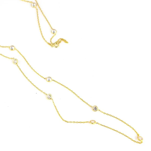 925 Ayar Gümüş Taşlı Forse Zincir Uzun Kolye - Resim 2