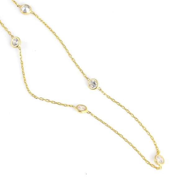 925 Ayar Gümüş Taşlı Forse Zincir Uzun Kolye - Resim 3