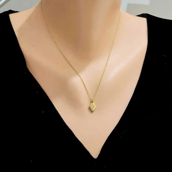 925 Ayar Gümüş Minik Baklava Model Altın Kaplama Kolye - Resim 2