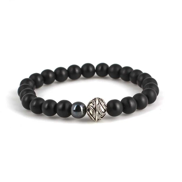 925 Ayar Gümüş Boncuklu Lav Taşı Bileklik - Resim 5