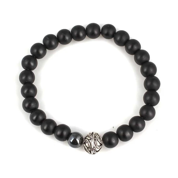 925 Ayar Gümüş Boncuklu Lav Taşı Bileklik - Resim 3