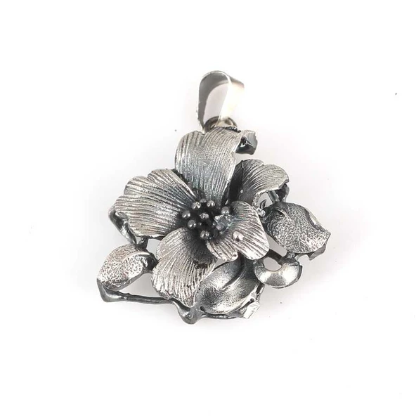 925 Ayar Gümüş Oksitli Çiçek Kolye Ucu - Resim 2