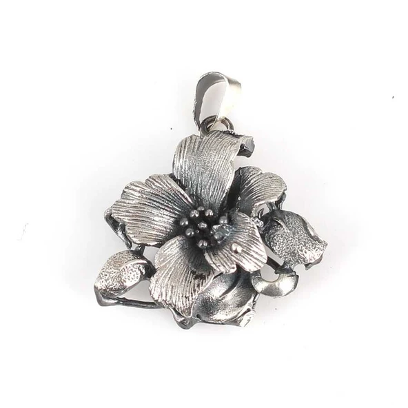 925 Ayar Gümüş Oksitli Çiçek Kolye Ucu - Resim 4