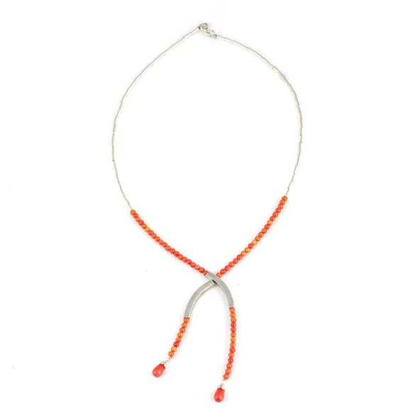 925 Ayar Gümüş Şarnelli Mercan Toplu Kolye - Resim 4