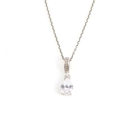 925 Ayar Gümüş Küçük Damla Zirkon Taşlı Kolye - Resim 2