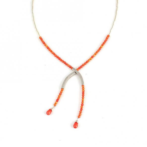 925 Ayar Gümüş Şarnelli Mercan Toplu Kolye - 2