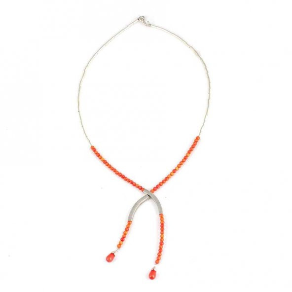 925 Ayar Gümüş Şarnelli Mercan Toplu Kolye - 4