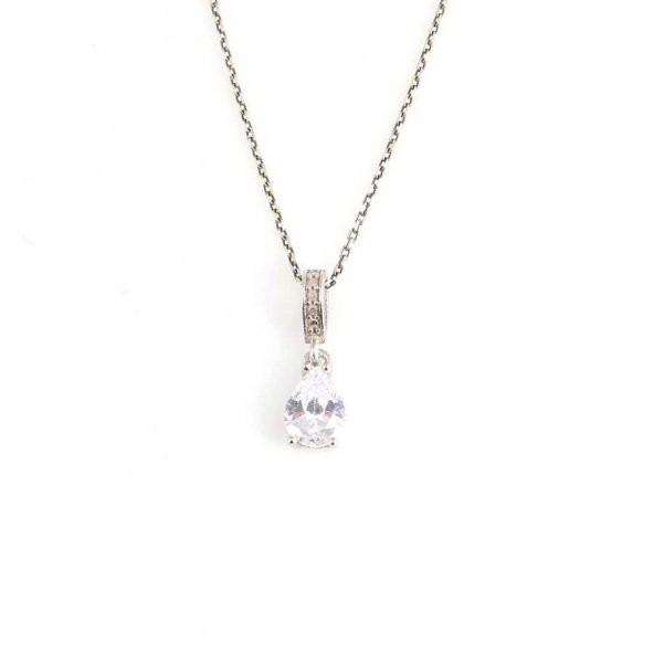 925 Ayar Gümüş Küçük Damla Zirkon Taşlı Kolye - 2