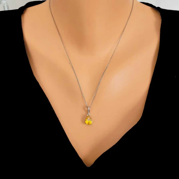 925 Ayar Gümüş Damla Sitrin Taşlı Kolye ürün görseli 1