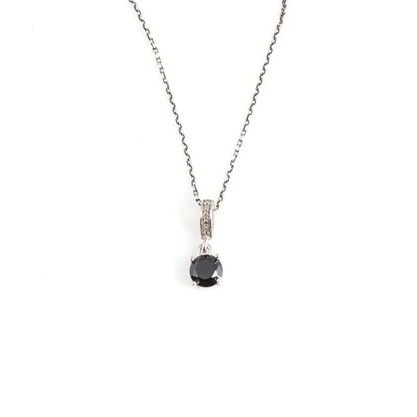 925 Ayar Gümüş Yuvarlak Küçük Boy Oniks Taşlı Kolye - Resim 2