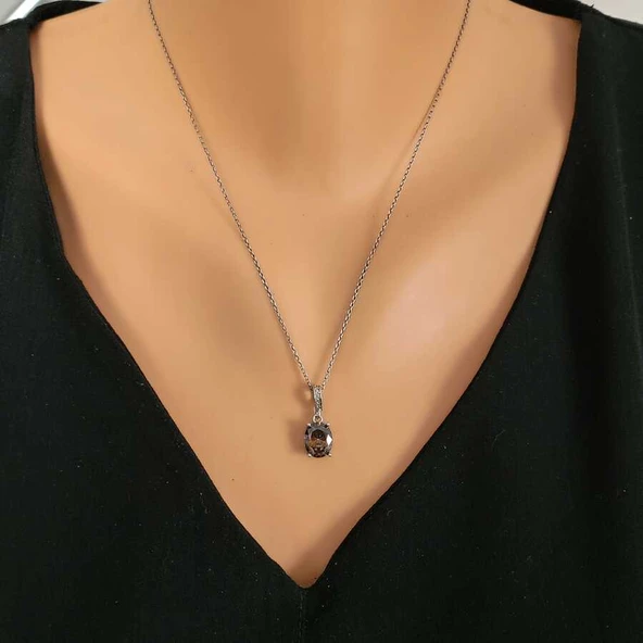 925 Ayar Gümüş Oval Büyük Boy Mistik Topaz Taşlı Kolye ürün görseli 1