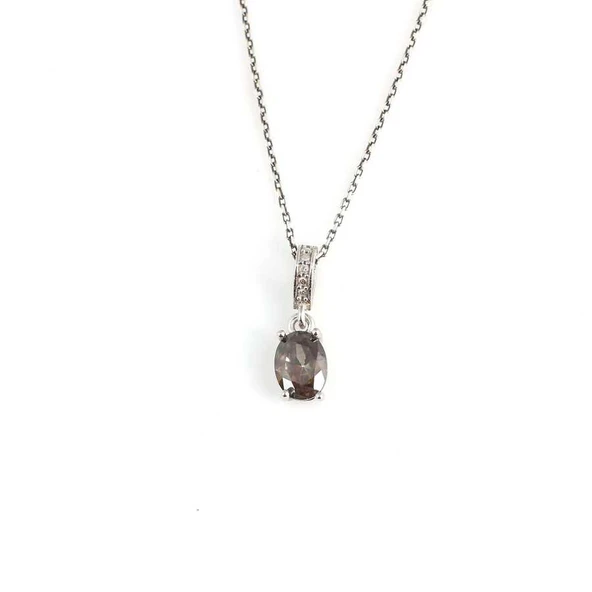 925 Ayar Gümüş Oval Küçük Boy Mistik Topaz Taşlı Kolye - Resim 2