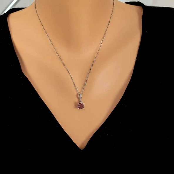 925 Ayar Gümüş Yuvarlak Büyük Boy Zultanit Taşlı Kolye ürün görseli 1