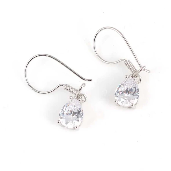 925 Ayar Gümüş Damla Zirkon Taşlı Büyük Boy Küpe ürün görseli 1