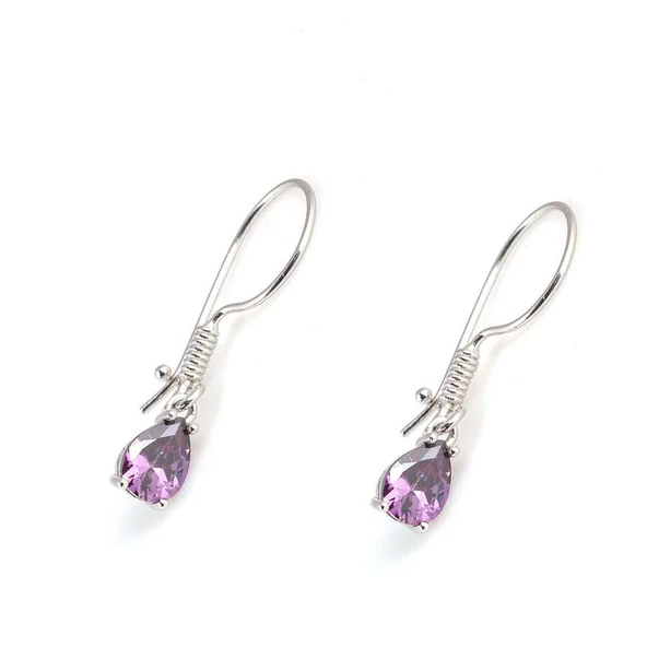 925 Ayar Gümüş Damla Ametist Küçük Boy Küpe - Resim 3