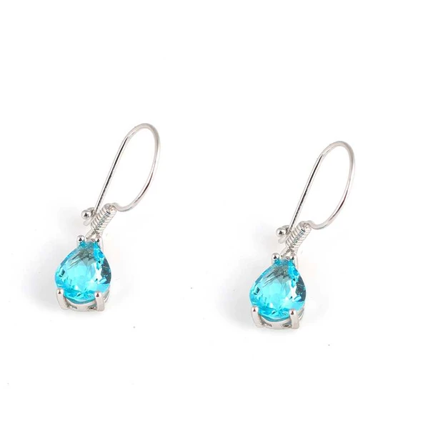 925 Ayar Gümüş Damla Akuamarin Taşlı Büyük Boy Küpe - Resim 4