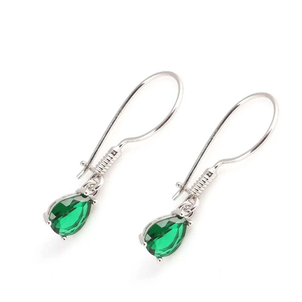 925 Ayar Gümüş Damla Sentetik Küçük Boy Zümrüt Küpe ürün görseli 1