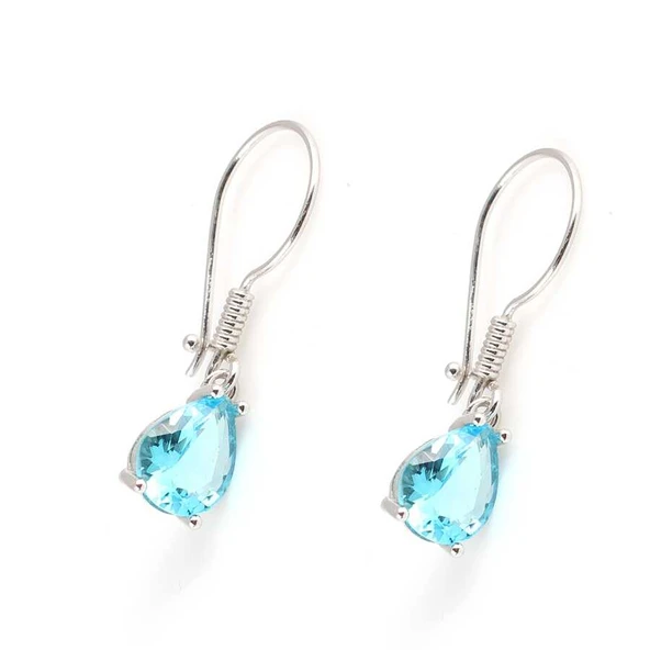 925 Ayar Gümüş Damla Akuamarin Taşlı Büyük Boy Küpe - Resim 2