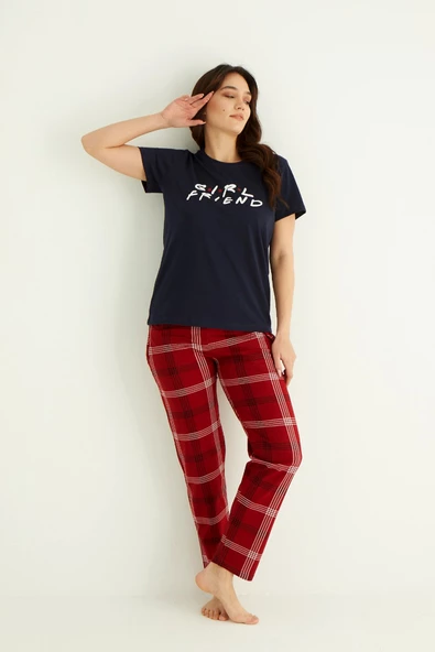 Nisanca Kısa Kollu Pamuk Kadın Pijama Takımı- Sevgili Pijaması- Tek Adet - 9
