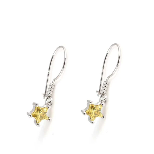 925 Ayar Gümüş Yıldız Model Sitrin Taşlı Küpe - Resim 3