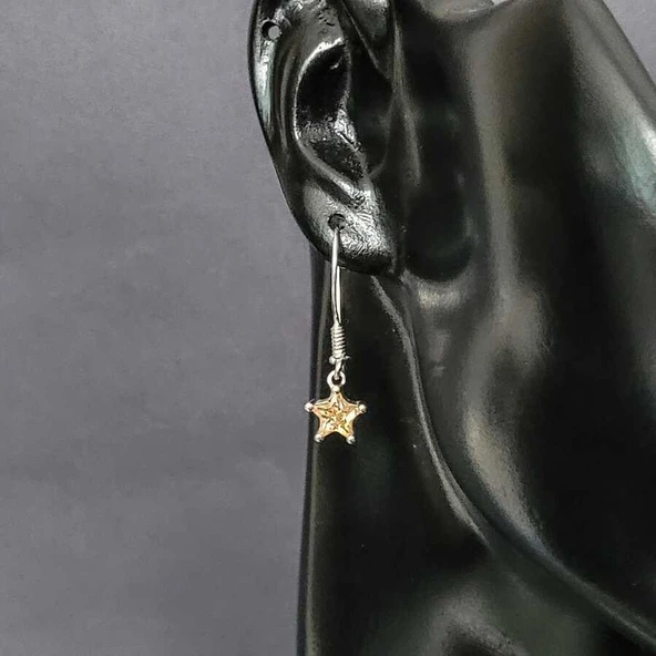 925 Ayar Gümüş Yıldız Model Kuvars Taşlı Küpe - Resim 3