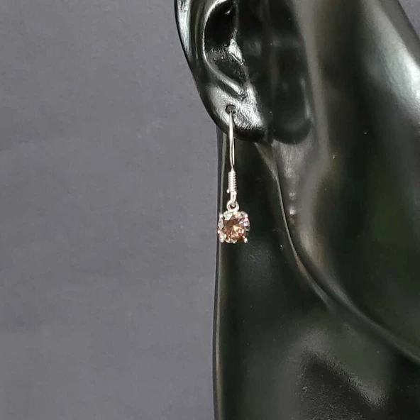 925 Ayar Gümüş Yuvarlak Büyük Boy Mistik Topaz Taşlı Küpe - Resim 2