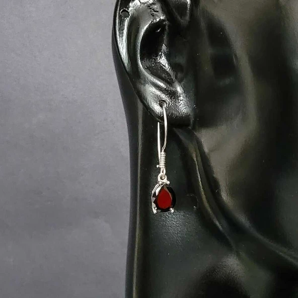 925 Ayar Gümüş Damla Büyük Oniks Taşlı Küpe - Resim 2