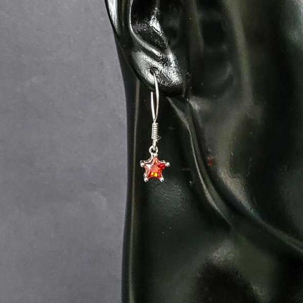 925 Ayar Gümüş Yıldız Model Sentetik Yakut Taşlı Küpe - 3