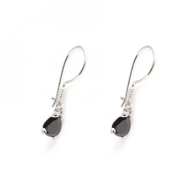 925 Ayar Gümüş Damla Küçük Oniks Taşlı Küpe - 2