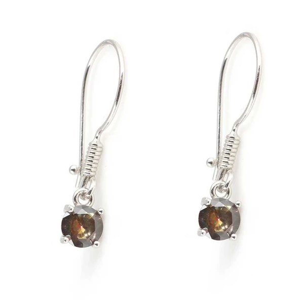 925 Ayar Gümüş Yuvarlak Küçük Boy Mistik Topaz Taşlı Küpe ürün görseli