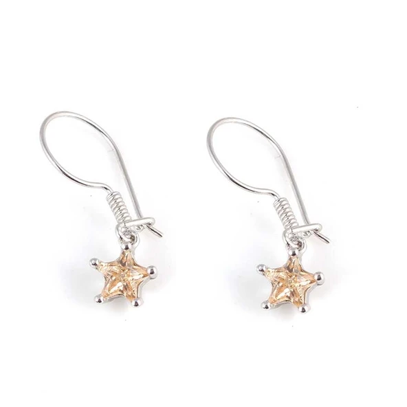 925 Ayar Gümüş Yıldız Model Kuvars Taşlı Küpe - Resim 2