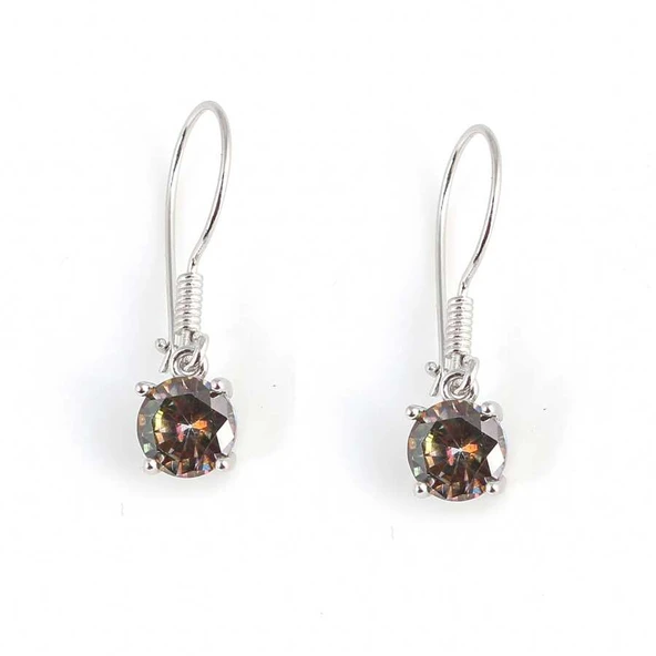 925 Ayar Gümüş Yuvarlak Büyük Boy Mistik Topaz Taşlı Küpe - Resim 3